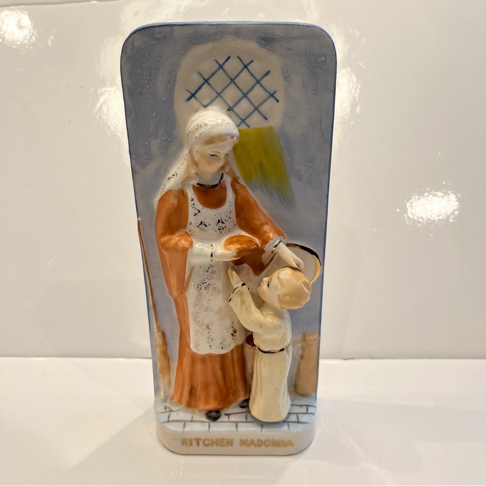 VINTAGE Kitchen MADONNA Wall Plaque 3D Ceramic Hand Painted 1960’s Japan.
